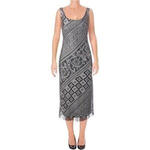 SLNY metallic crochet fringe dress